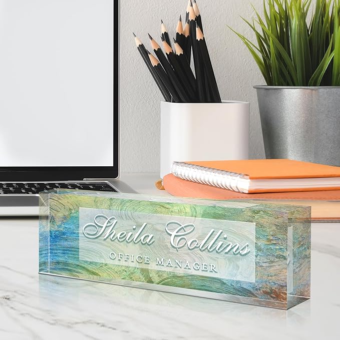 Custom Acrylic Name Plate for Desk, Employee Appreciation Gifts, Office Decor, Personalized, Funny Gifts for Coworkers Boss Teacher (Oil Painting)