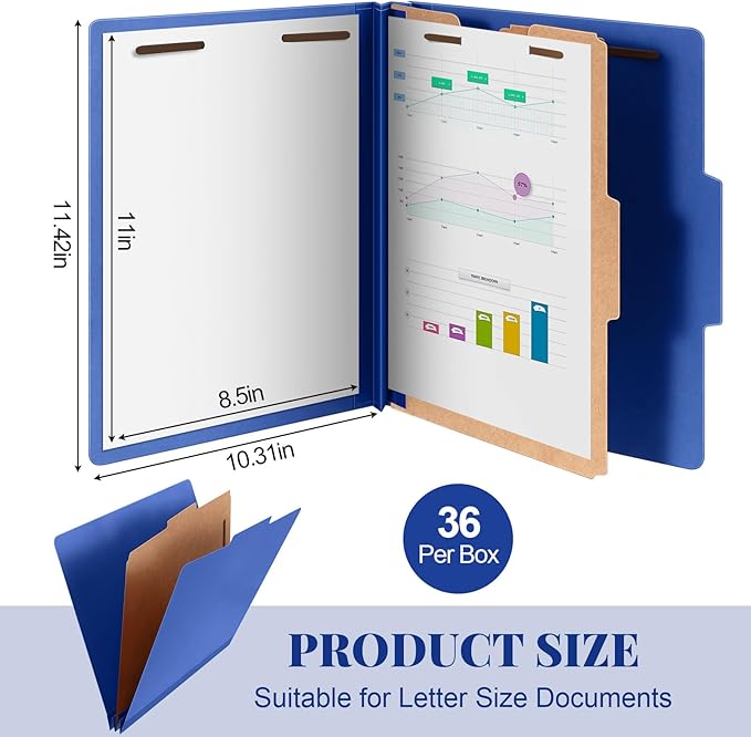 Skyygemm 36 Pcs Classification Folders Letter Size, 1 Divider Pressboard File Folder with Fasteners, Expanding File Organizer Bulk for Teachers, Clergy, Office, Church, Christmas Donations (Dark Blue)