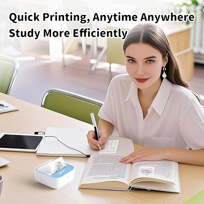 iDPRT Sticker Printer, Portable Thermal Printers Bluetooth Inkless Printer with 1 Roll Sticker Paper, Sticker Maker for Home Office School, Compatible with Android & iOS Phones, Blue