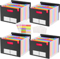 4 Pack Waterproof Accordion File Organizer, 13 Pockets Expanding File Folder with Colored Blank Tabs, Suitable for Students and Office Workers to Manage and Store Documents（Black）