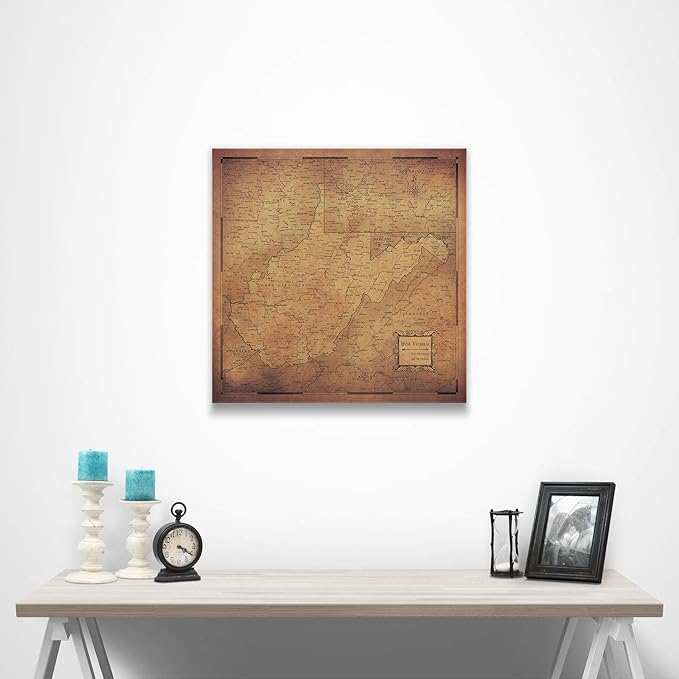 Conquest Maps Push Pin West Virginia Map Board - With Push Pins to Mark West Virginia Travel - Handmade in Ohio, USA - Design: Golden Aged