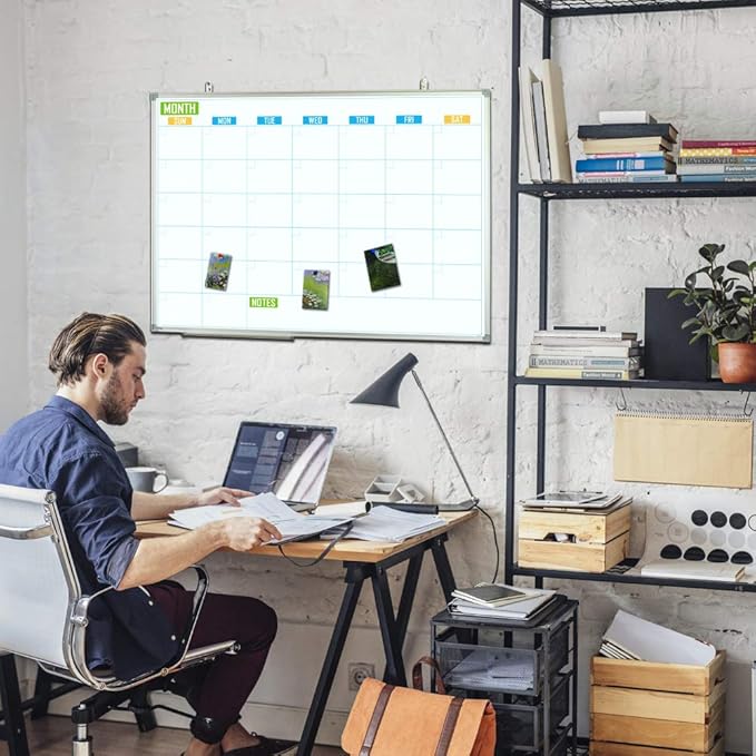 Lockways Dry Erase Calendar Whiteboard, Monthly Dry Erase Calendar Whiteboard 36x24 Inches- Aluminum Framed Wall- Mounted Planner