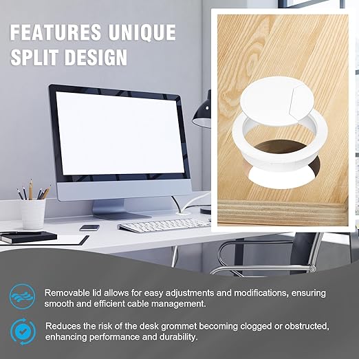 2-3/8" Spring Desk Grommet, JTemgle Plastic Cable Hole Cover with Hole Saw Computer Table Cord Wire Organizer Caps Desktop Cord Management for Home Office TV Stands Tabletops - White, 13 Pcs