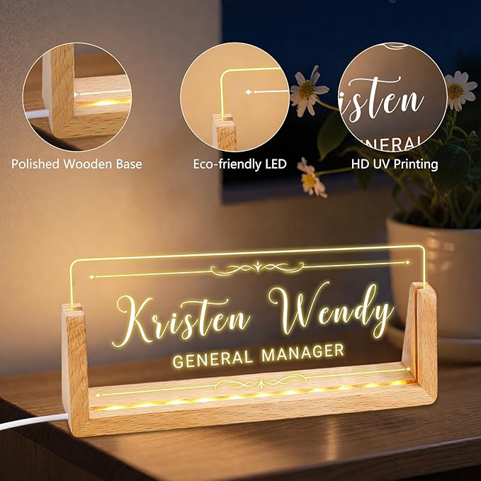 Ships Next Day, Custom Name Plate for Desk - Business Light Up Acrylic Desk Name Plate Personalized Elegant Office Gift for Boss Coworker Teacher Employee Appreciation Gift, Office Decor for Women Men