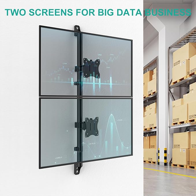 WALI Vertical Dual Monitor Wall Mount, Stacked Monitor Wall Mount for 17-38 Inch 2 Screens 22lbs each with Height Adjustment Heavy Duty Sturdy Steel Tilt Swivel Rotate Flexibility VESA 75x75/100x100mm