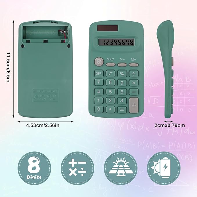 48 Pcs Pocket Size Basic Calculators Bulk for Classroom Solar Battery Dual Power Display Calculator 8 Digit Colored Basic Calculator for Kids Student School Office