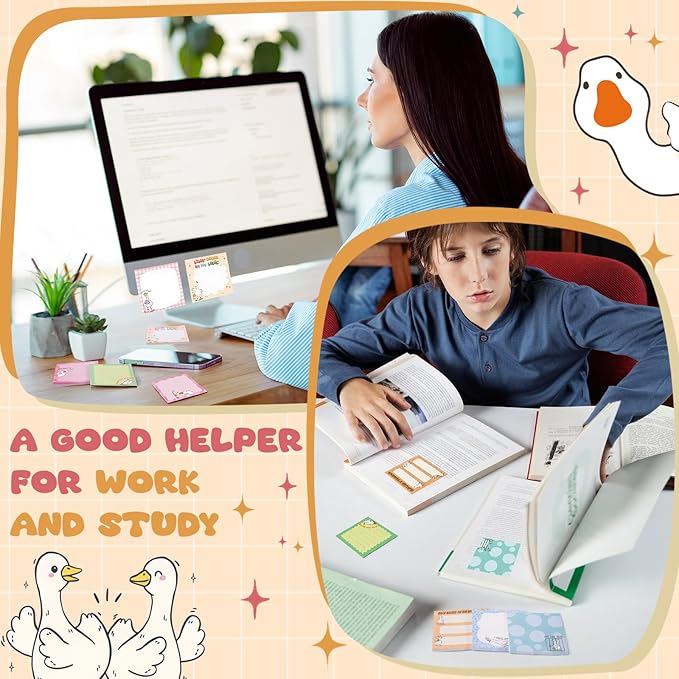 9 Pads Goose Sticky Notes Cartoon Self Stick Notepads 3x3 Inches Notes Adhesive Memo Pad Office Decor Gifts for Students School Teacher Office Meeting