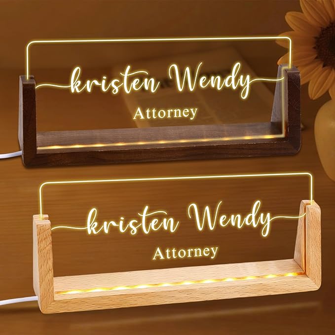 Ships Next Day, Custom Name Plate for Desk - Business Light Up Acrylic Desk Name Plate Personalized Elegant Office Gift for Boss Coworker Teacher Employee Appreciation Gift, Office Decor for Women Men