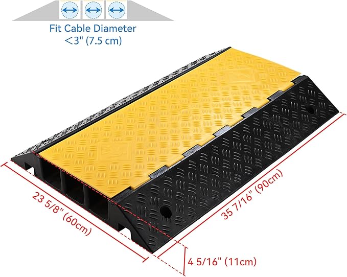 Yescom Cable Ramp Protector 3 Channel Garden Hose Protecitive 44000 Lbs Load Capacity Heavy Duty, 35.43"x23.62"x4.33" Speed Bump for Road, Driveway, Walkway and Commercial Use