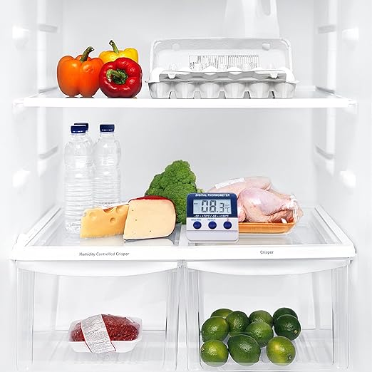 Fridge Thermometer Freezer Thermometer Digital Refrigerator Thermometer with Magnetic Attachment in-Outdoor Alarm Thermometer with Waterproof Outdoor Sensor for Home Kitchen (Model AMT-105)