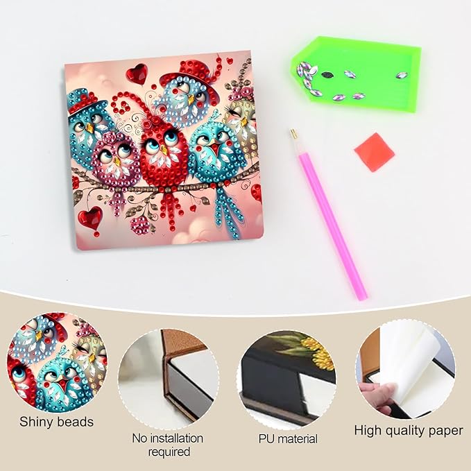 Bird Diamond Painting Note Box Memo Pad Holder, Diamond Art Sticky Notes Organizer for Desk, Aesthetic Stationery Storage Case for Office,School Supplies (Bird2)