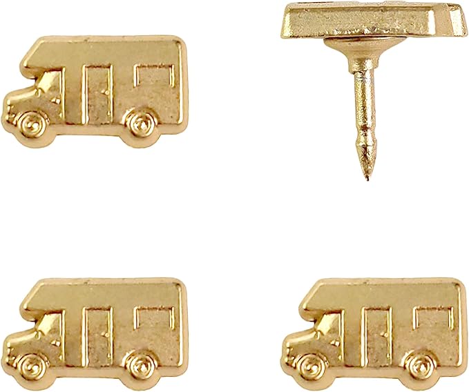 Motorhome Push Pins - Gold RV Pins - for Cork Board, Maps, or Lapel Pin Use - Designed in USA - Set of 4