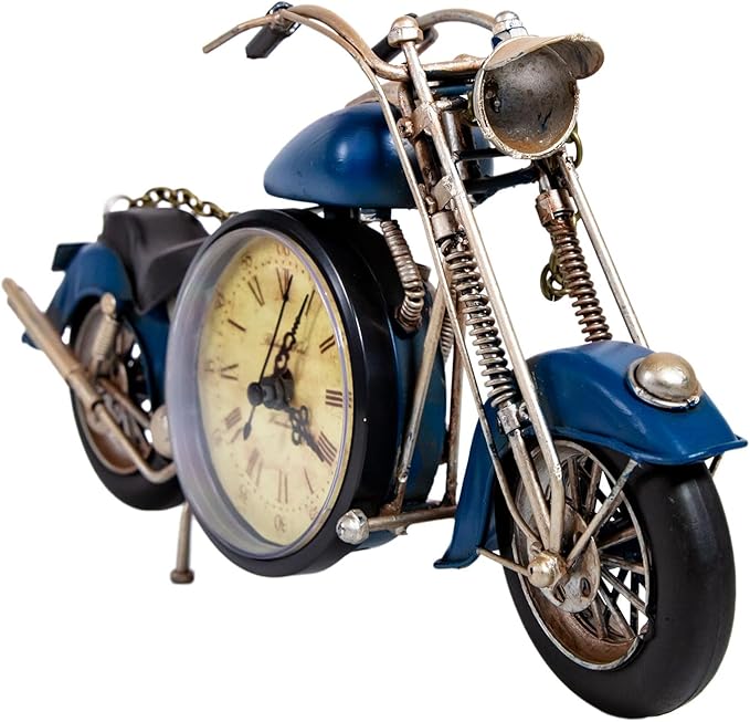 YCHTEWY-Vintage Metal Motorcycle Wall Clock - Battery Operated, Unique Home & Office Decor Gift, Stylish Art Deco Design(B)