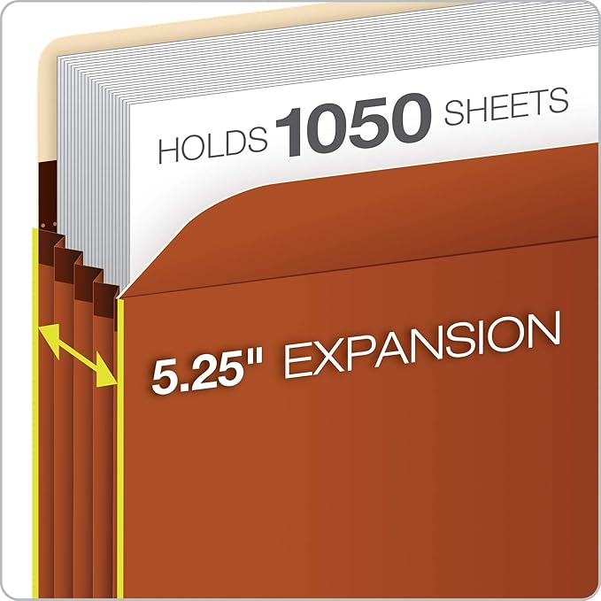 Pendaflex Expanding Accordion File Pockets, Extra Durable, Expands 5.25", Letter Size, Reinforced with Dupont Tyvek Material, 10/Box (15422) Brown