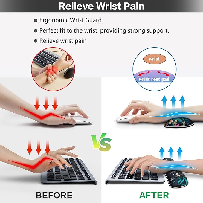 Desk Mat, Large Gaming Mouse Pad with Wrist Rest, 4in1 XXL Mousepad+Keyboard Wrist Rest+Mouse Pad Wrist Support+Cup Coaster Set Ergonomic Floral Computer Desk Arm Wrist for Decor Home Office Women