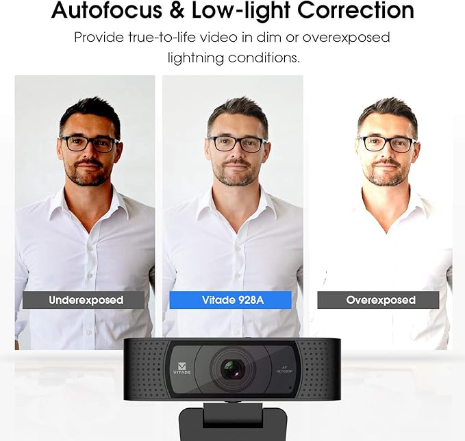 VITADE HD Webcam 1080P with Microphone & Cover Slide, 928A Pro USB Computer Web Camera Video Cam for Streaming Gaming Conferencing Mac Windows PC Laptop Desktop