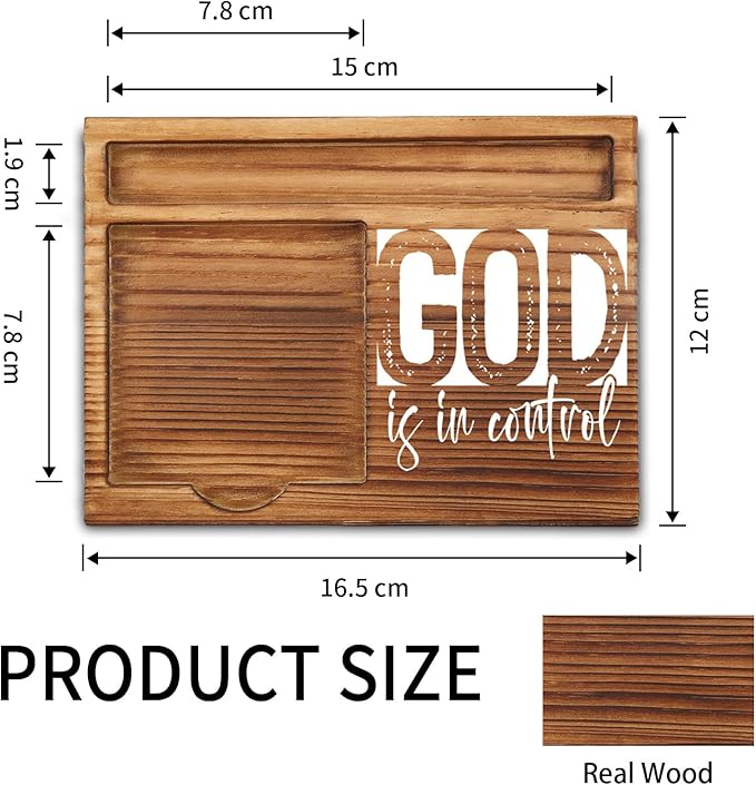 God is in Control Christian Sticky Note Holder, Religious Desk Accessories for Women, Men, Coworkers, Inspirational Wooden Prayer Gifts, Bible Verse Faith Note Pad Holder Office Decor ZSS78