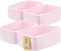 Small Storage Baskets for Organizing | Closet Organizer Bins | Shelf Toy Basket | Woven Rope Baskets | Cube Decorative Box | Shallow Basket | 11.5x7.5x4.7” | 4 Packs Light Pink