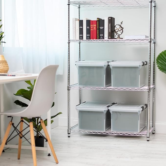 IRIS USA File Box WeatherPro File Organizer Plastic File Box for Letter/Legal File, Water Resistant Document Box, Durable Lid, Seal w/Secure Latching Buckles, Stackable, Nestable, Clear 32 Qt. 4Pack