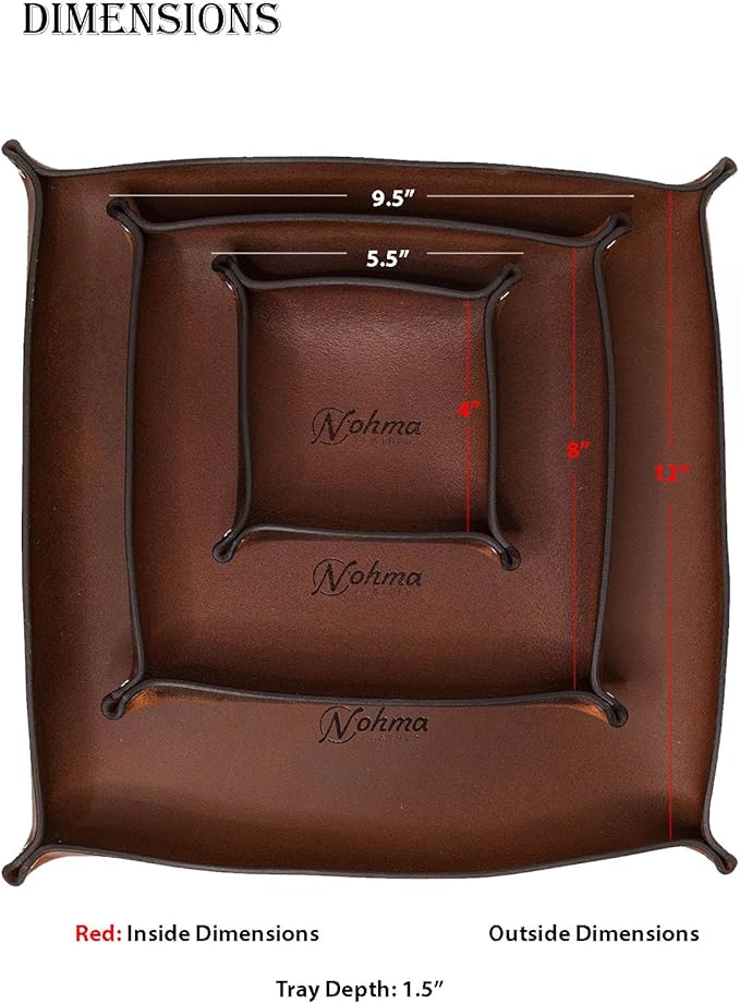 Valet Tray – Full-Grain Leather Catchall Organizer for Keys, Phone & Wallet – Rustic Nightstand & Desk Tray with Raised Sides – Handmade in USA (Black, Small Square)