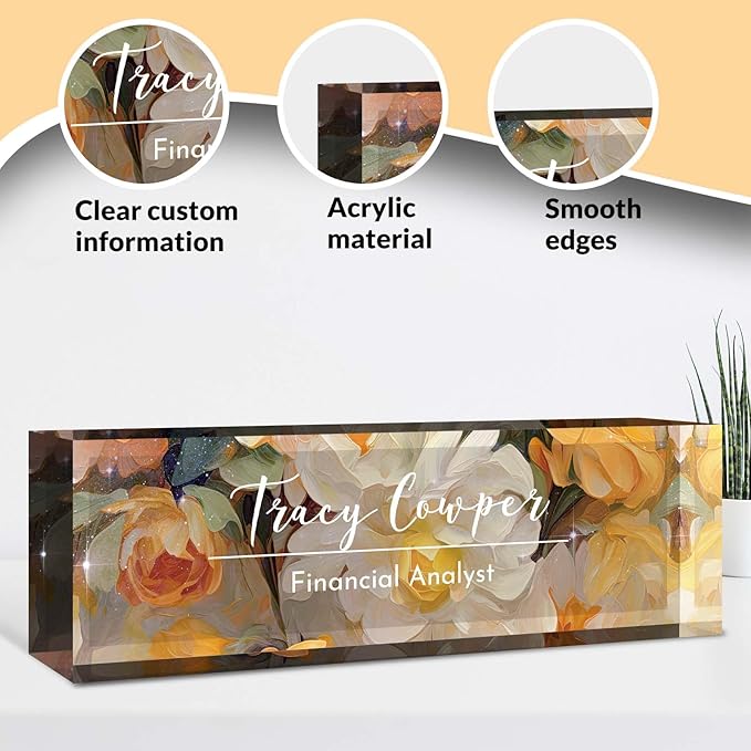 Desk Name Plate Personalized, Custom Name Plate for Desk, Acrylic Desktop Accessories, Office Gift & Decor for Women Men, Teacher Nurse Boss Employee Appreciation Gifts