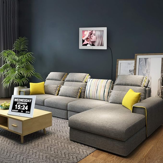 Aowasi [Upgraded 10 Inch] Digital Day Calendar Clock Auto-Diming & 8 Alarms Options Extra Large Non-Abbreviations Dementia Impaired Vision Senior Clocks for Memory Loss Alzheimer Eldarly