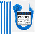 XINGO 24 inch Blue Zip Ties Heavy Duty (100 Pack), 60lb Tensile Strength, UV Resistant Cable Ties for indoor and outdoor use