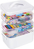 3-Tier Art Supply Storage Container, Stackable Craft Organizer Box with Dividers, Clear Plastic Storage Case for Markers, Toys, Coloring Books (Three-Layer)