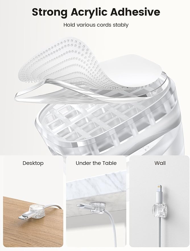 6Pack Cord Organizer, Office Desk Accessories - Lamicall Clear Cable Management Clips, Home Workspace Chritsmas Organization Accessories, Nightstand Desk Decor, Dorm Room Desktop Gadget Essentials