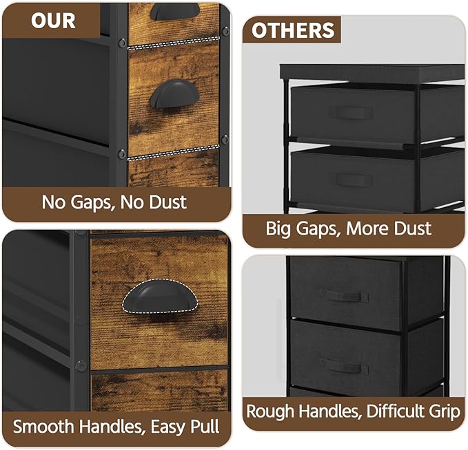 LASZOLA 5 Drawer Narrow Dresser Slim Cabinet Skinny Storage Tower Chest, Ideal for Small Spaces Bathroom Bedroom, Between Washer and Dryer, Lightweight Mobile on Wheels, Sturdy Fabric Drawers, Brown