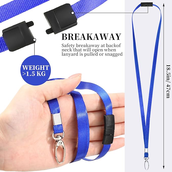 Harloon 200 Pcs Breakaway Lanyards Bulk Safety Nylon Flat Lanyard with Clip Swivel Hooks for ID Badge ID Card Holder(Blue)