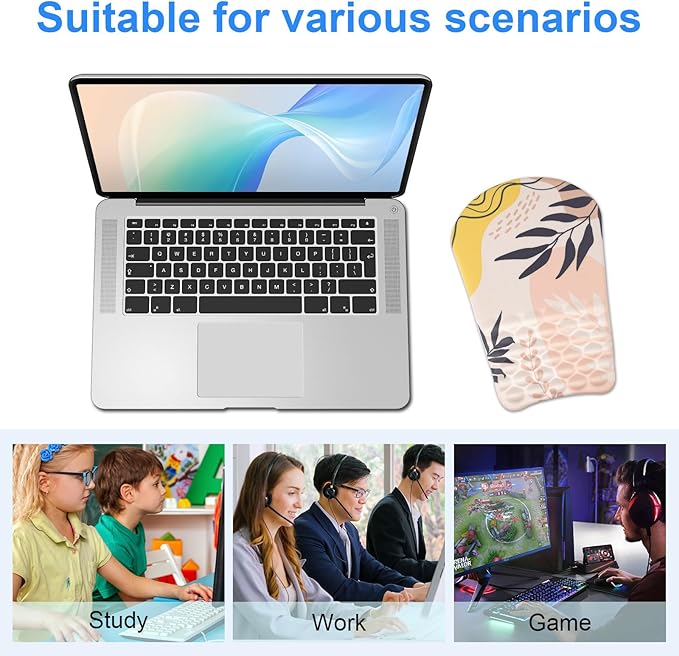 Ergonomic Wrist Mouse Pad with Massage Design, Wrist Rest Pain Relief Mousepad with Memory Foam Non-Slip PU Base, Mouse Pad with Wrist Support for Wireless Mouse & Desk,Y Boho Leaves