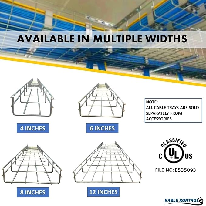 Kable Kontrol Cable Tray- 5 Feet Long - 4" Width, 4” Depth – Wire Mesh Tray Cable Management Rack Cords Organizer Cable Basket, Zinc Plated Steel NEC Approved for Network, Fiber Optic, Cabling