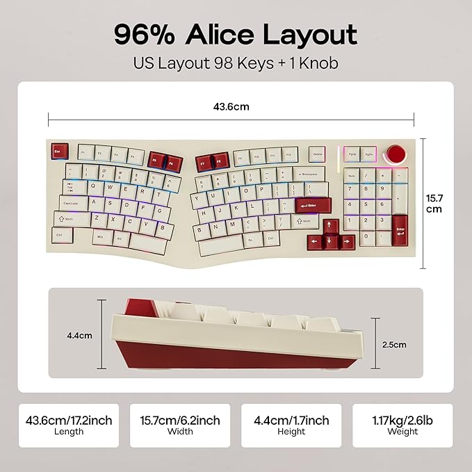 MechLands Feker Alice98 Ergonomic 98 Keys Custom Mechanical Keyboard, VIA Programmable, USB-C Wired Gaming Keyboard, Hot Swappable, 5 Layer Paddings, Control Knob, NKRO, RGB for Win/Mac (Beige)