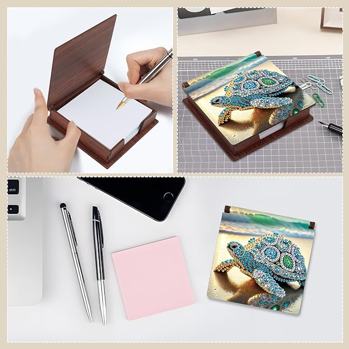 Turtle Diamond Painting Kit Note Box,Memo Paper Storage Box Diamond Art,Sticky Note Holder Diamond Art,Diamond Painting Memo Pad For Office Desk. (Turtle)