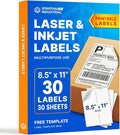 8.5" X 11" Full-Sheet Printable Labels for Inkjet and Laser Printers - 30 Sheets, 30 Custom Stickers for Shipping Labels, Mailing, Personalized Stickers for Crafts - Spartan Industrial Template R026