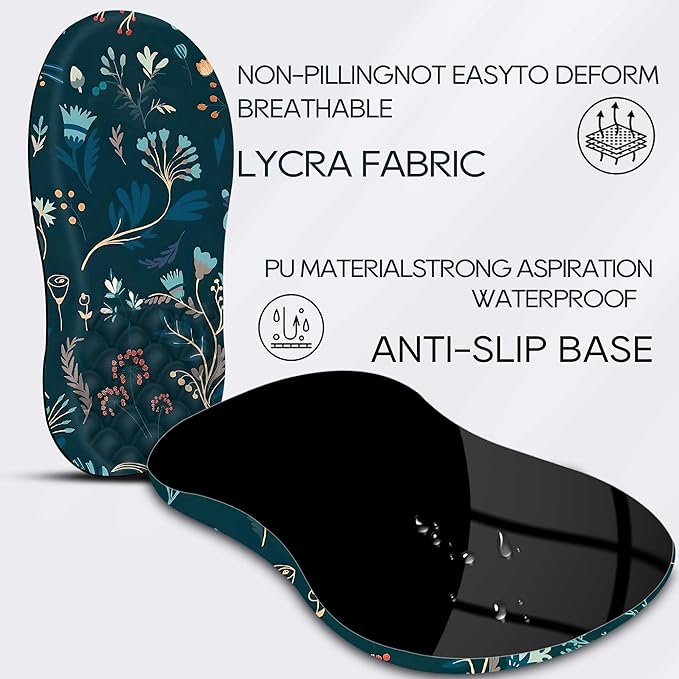 HunDun Ergonomic Mouse Pad Wrist Support, Wrist Rest Mousepad for Carpal Tunnel Pain Relief with Integrated Memory Foam Slope Massage Bulge， Mousepads for Wireless Mouse & Desk（Green Flower）