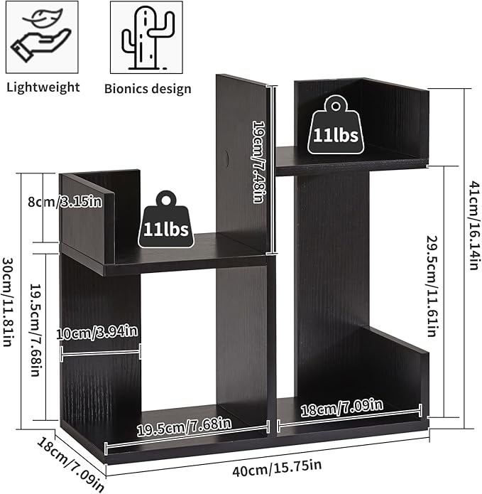 Book Organizer for Desk, Cute Desk Top Organizing, Tree Bookshelf Unique Nursery Bookcase, Book Ends for Desk, Book Holder for Shelf Black YD-DSR002B