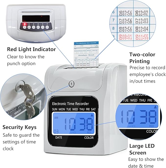 TooCust Time Clock Bundle with 400 Time Cards, 4 Ink Ribbons, 2 Ten-Slot Time Card Racks, & 2 Security Keys, Auto-Align Time Clocks for Employees Small Business
