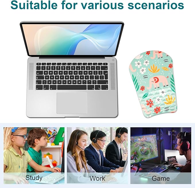 Ergonomic Wrist Mouse Pad with Massage Design, Wrist Rest Pain Relief Mousepad with Memory Foam Non-Slip PU Base, Mouse Pad with Wrist Support for Wireless Mouse & Desk,Y Little Elephant