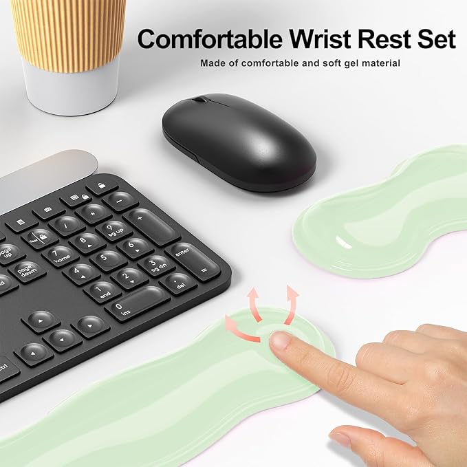 Gel Keyboard and Mouse Wrist Rest Set, Comfort Ergonomic Wrist Support, for Wrist Pain Relief, Computer Keyboard Wrist Rest (Green)
