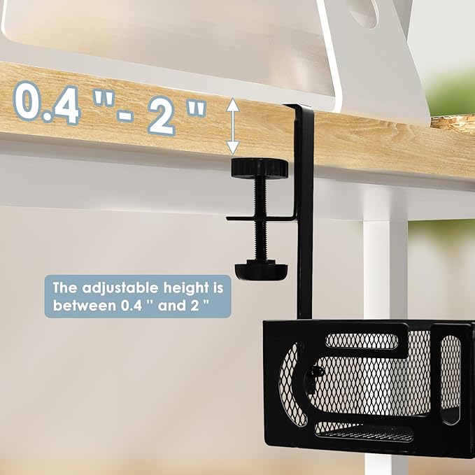 Cable Management, 2 Pack Cable Management Under Desk No Drill, Metal Cord Organizer with Clamp for Standing Desk, Cable Organizer for Home Office, Black