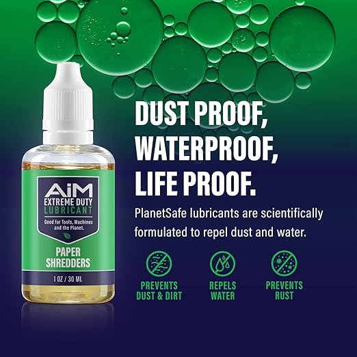 PlanetSafe Lubricants AiM Paper Shredder Oil/Lubricant - 1 oz - Reduces Friction & Noise, Keeps Blades Sharp, Water-Repellent - Ideal for Paper Shredders, Shredding, No Sheets - Made in The USA!