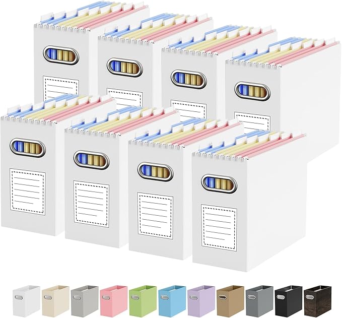 Oterri Cardboard File Organizer Box for Hanging File Folders Letter Size,File Box for Computer Desk,File Cabinet,Working Home,Office,Classroom (White,Letter Size - 8 Packs