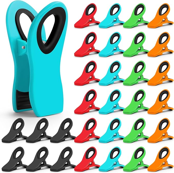 Jetmore 30 Pack Chip Clips Bag Clips, Paper Clips, Binder Clips, Multicolor Magnetic Clip for Food and Other Packages, Multipurpose Refrigerator Magnet Clip, Office Paper Clamps