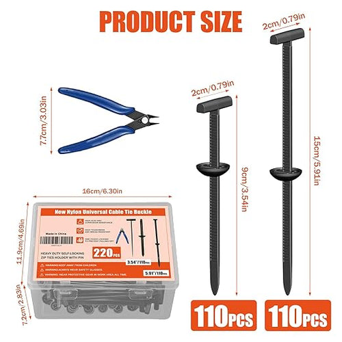 220 PCS 2026 New Upgrade Nylon Universal Cable Tie Buckle, with Clear Storage Box, Double-Sided Style Cable Tie Buckle, 5.91IN Extended Length Zip Tie for Car Repair (Fender, Bumper, Trunk Liner)