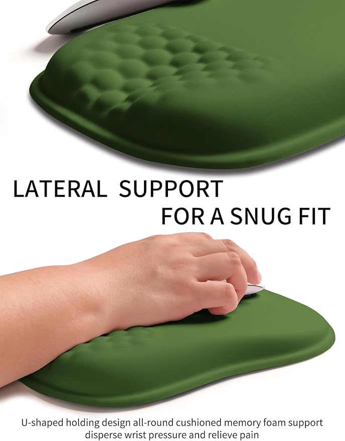 Hokafenle Ergonomic Wrist-Hugging Mouse Pad Wrist Support, U-Shaped Holding Wrist Rest Mousepad for Carpal Tunnel Pain Relief with Cushioned Memory Foam Slope Massage Bulge (10.2x8.3 in,Dill Green)