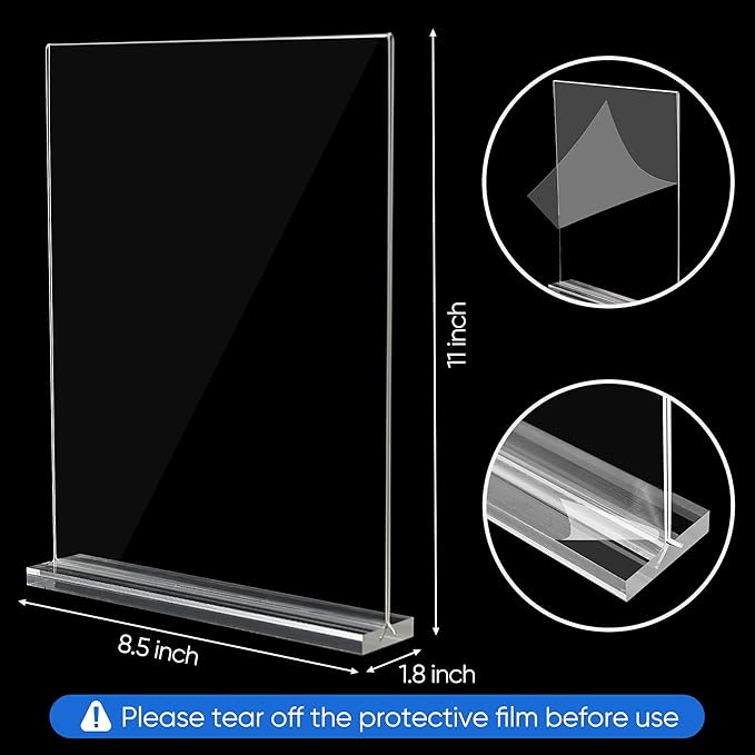 6 Pack Acrylic Sign Stands 8.5 x 11, Clear Double Side T Shape Acrylic Table Signs for Displaying, Flyer Holder Paper Card Holder for Office Business Store Mall Restaurants