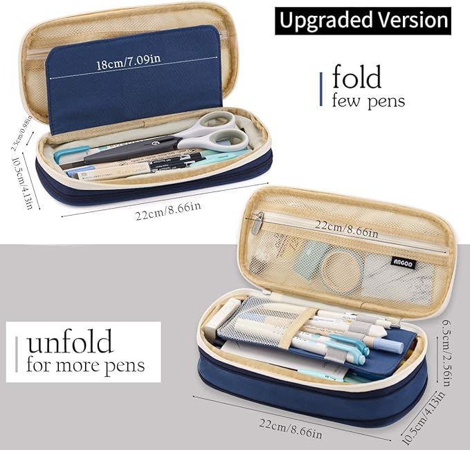 EASTHILL Big Capacity Pencil Pen Case Office College School Large Storage High Capacity Bag Pouch Holder Box Organizer Blue