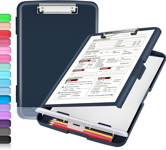 Sooez Clipboard with Storage, High Capacity Nursing Clip Board 8.5 x 11 with Pen Holder & Low Profile Clip, Plastic Clipboards Case Box, Teacher Must Haves School Office Supplies,Letter Size/ A4